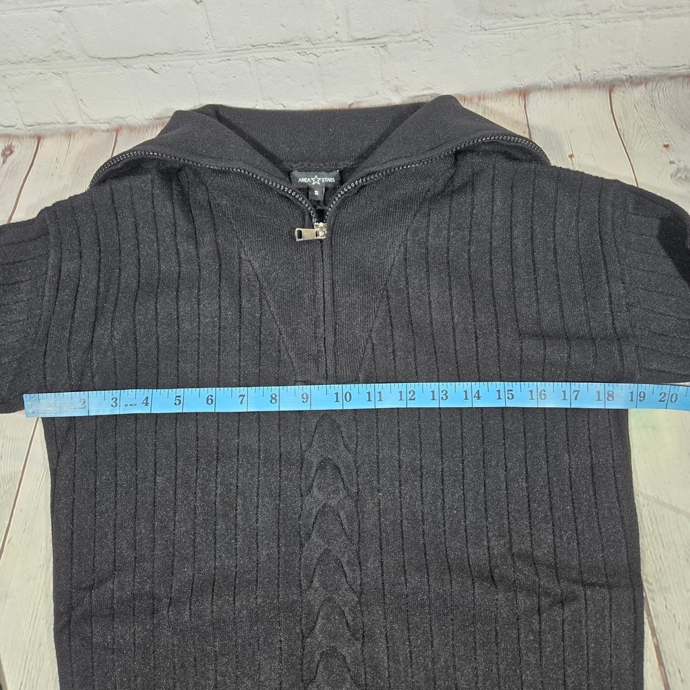 Area Stars Black Shimmer‎ Ribbed Cable Knit Quarter Zip Sailor Collar Sweater S - Picture 8 of 10